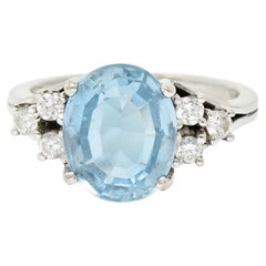 Vintage Blue Topaz Diamond 18 Karat White Gold Gemstone Ring