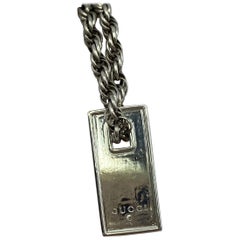 Genuine Vintage Gucci Tag Sterling Silver Dogtag Charm Bracelet