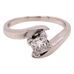 GIA Certified 0.51 Carat Solitaire Square Cut Diamond Ring in 18K White Gold
