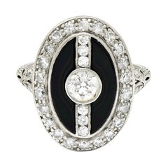 Vintage Art Deco Diamond Onyx Platinum Dinner Ring Circa 1930's