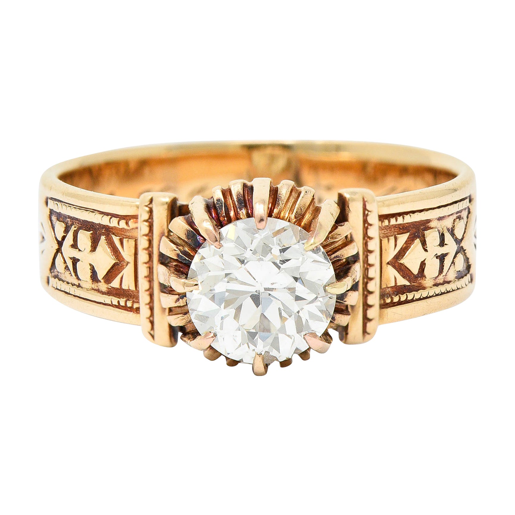 1904 Victorian 0.93 Carat Diamond 14 Karat Gold Engagement Ring GIA