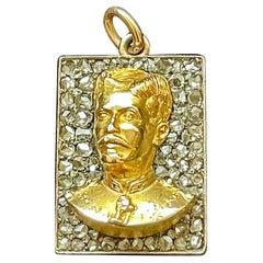 Antique Diamond and Gold Bust of Military General Portuguese Necklace Pendant