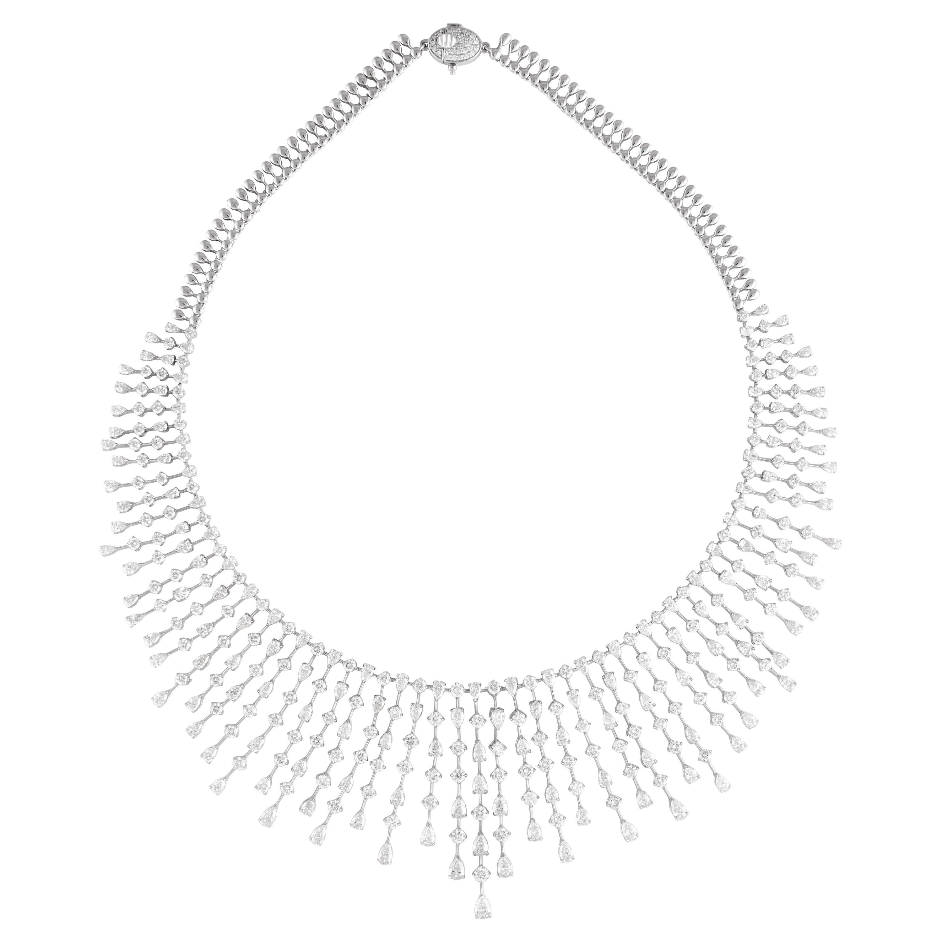 14 Karat White Diamond Necklace with Earrings For Sale