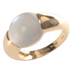 Grey Moonstone Signet Ring 18kt Yellow Gold Made in Italy Handcut Stones