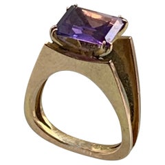 Retro 9ct 375 Gold Jack Gutschneider Designer Purple Gem Set Ring