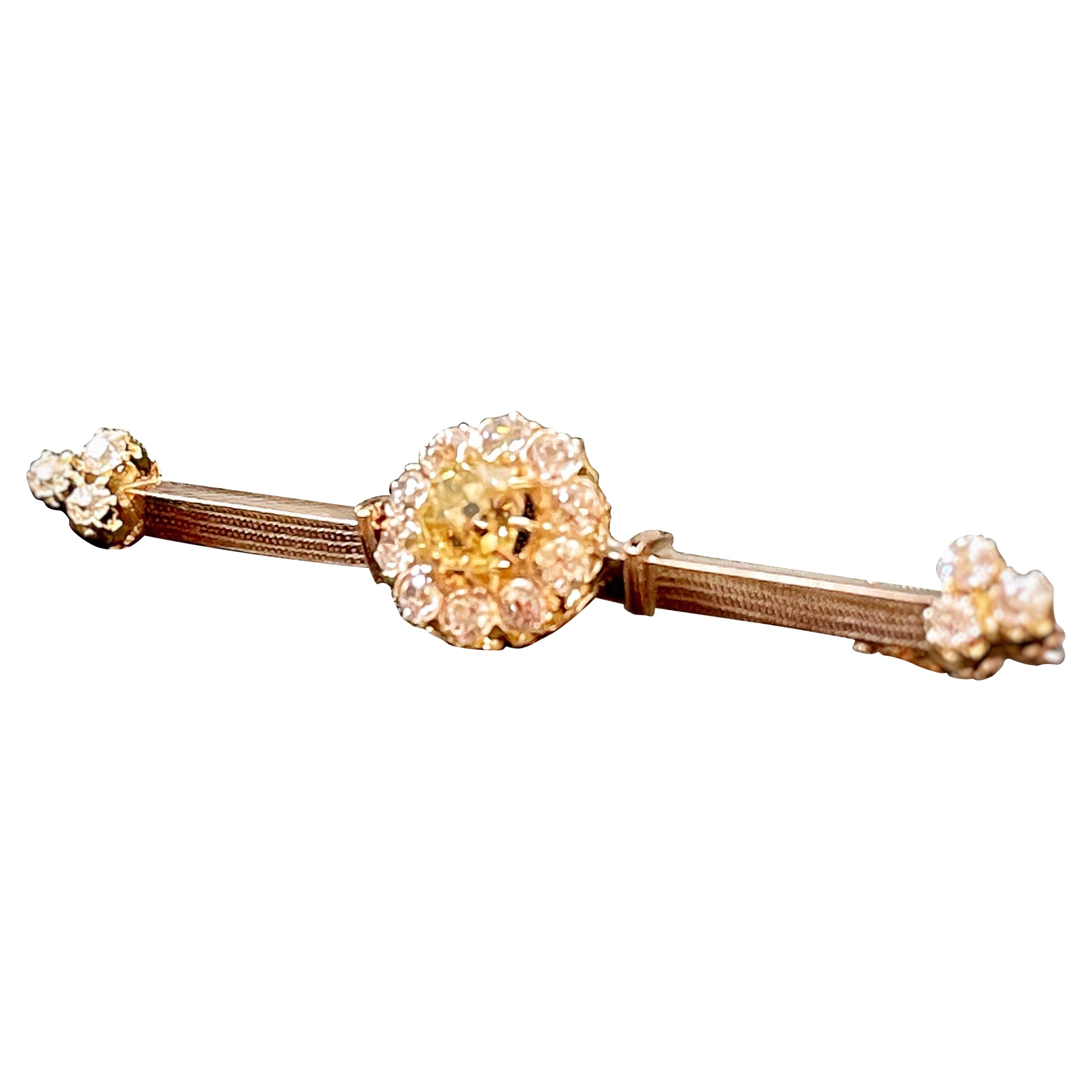 Art Nouveau Fancy Yellow Diamond Yellow Gold French Barrete Brooch For Sale
