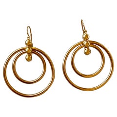Vintage Art Deco Yellow Gold Portuguese Double Hoop Earrings