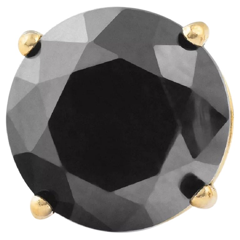 1.76 Carat Round Black Diamond Single Stud Earring for Men in 14 K Yellow Gold
