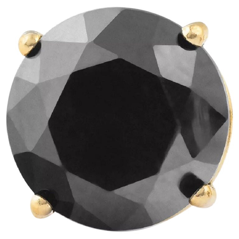 1.58 Carat Round Black Diamond Single Stud Earring for Men in 14 K Yellow Gold