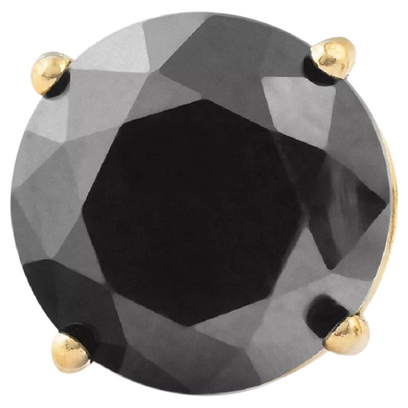 1.6 Carat Round Black Diamond Single Stud Earring for Men in 14 K Yellow Gold