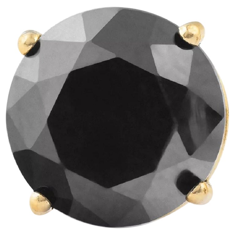 1.67 Carat Round Black Diamond Single Stud Earring for Men in 14 K Yellow Gold