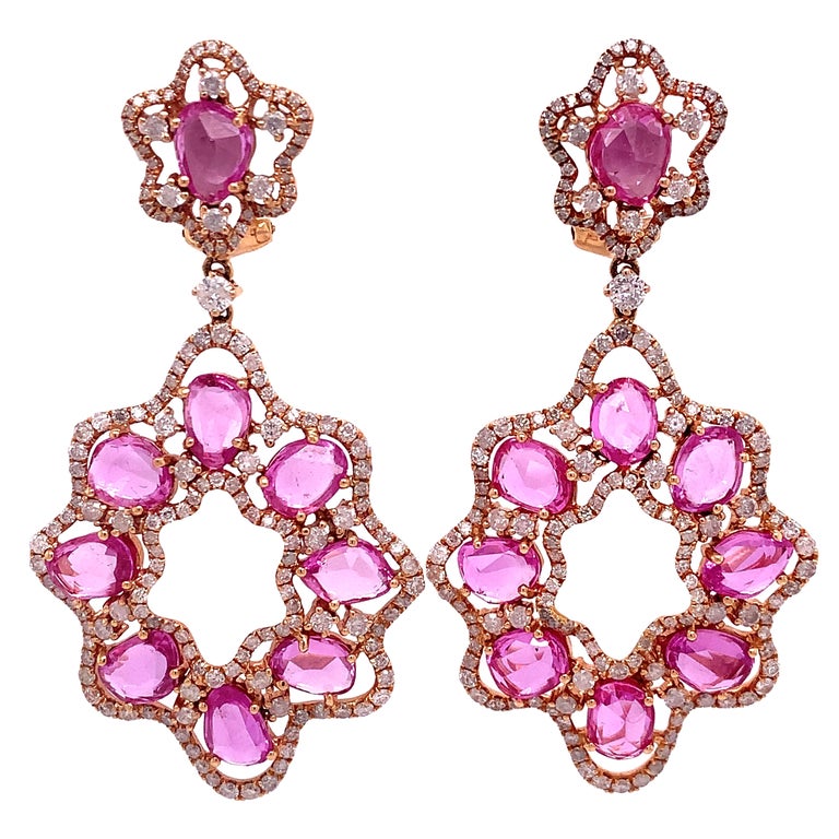 Ruchi New York Pink Sapphire and Diamond Dangle Earrings For Sale