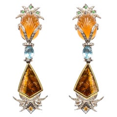 Citrine, Aquamarine and Tourmaline Drop Earrings w Diamonds Handmade in Italy 