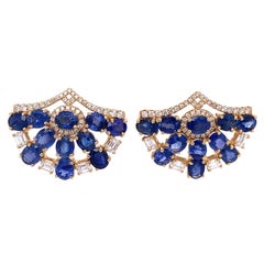 RUCHI Blue Sapphire & Pavé Yellow Gold Fan Stud Earrings
