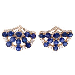 RUCHI Pendientes Abanico Zafiro Azul y Pavé Oro Amarillo