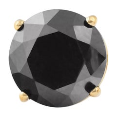 2.95 Carat Round Black Diamond Single Stud Earring for Men in 14 K Yellow Gold