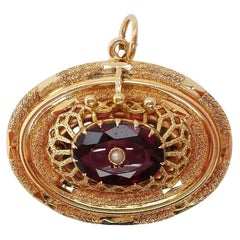 14 Karat Yellow Gold 1880 Victorian Red Garnet and Pearl Pendant