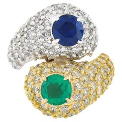 18k TT Gold 6.20ctw Sapphire & Emerald Fancy Diamond Snake Bypass Cocktail Ring