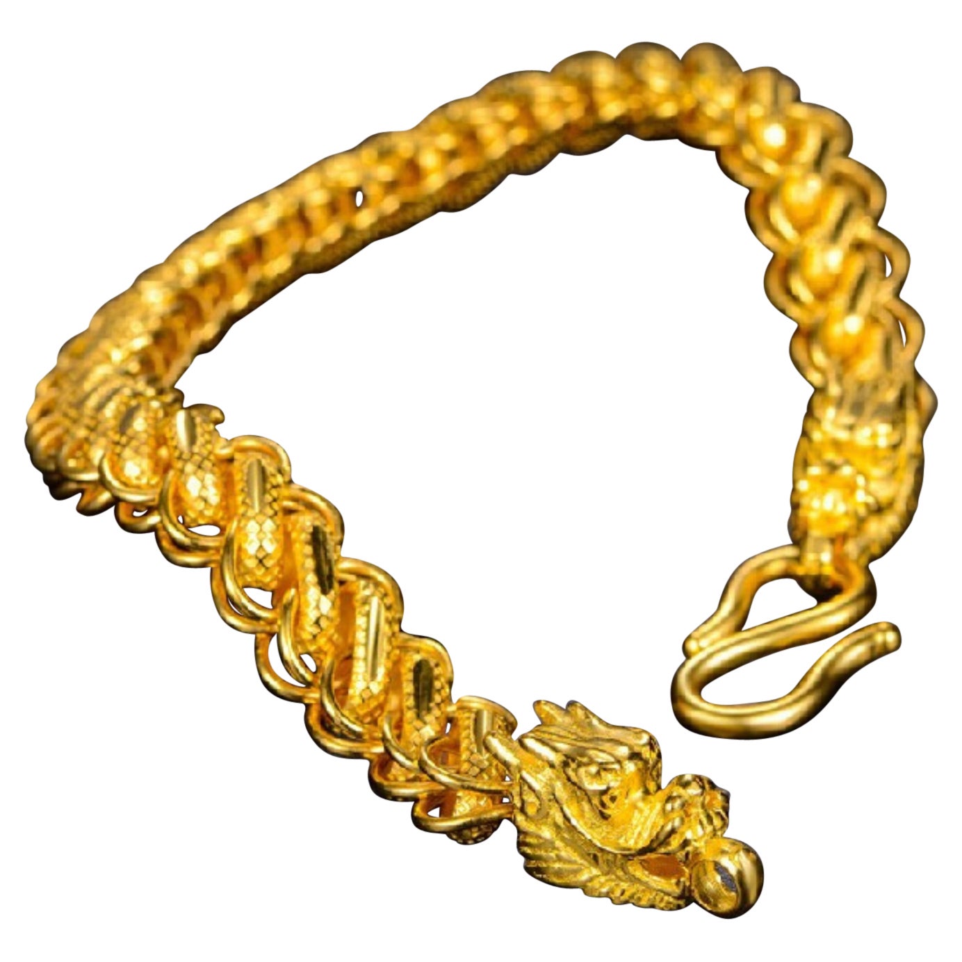 Thailand Dragon Mens Bracelets 24 Karat Yellow Gold For Sale