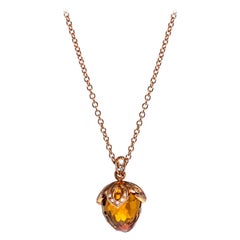 Luca Carati 18K Rose Gold Citrine & Diamond Pendant Necklace 0.10Cttw