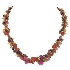 Laura Gibson 22k Gold Briolette & Faceted Multi Colored Gemstone Beaded Necklace