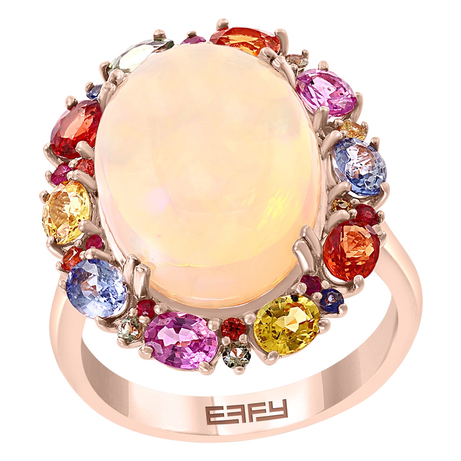 Effy 14 Karat Rose Gold Opal and Multicolor Sapphire Ring For Sale