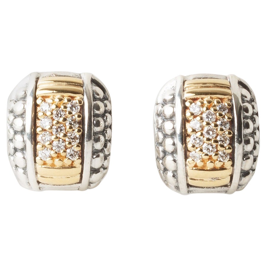 Lagos Gold & Silver 0.44ct Round Diamond Huggie Earrings