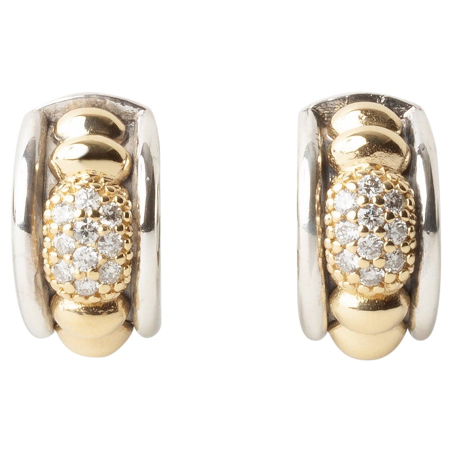Lagos Caviar Gold & Silver 0.40ct Round Diamond Hoop Earrings