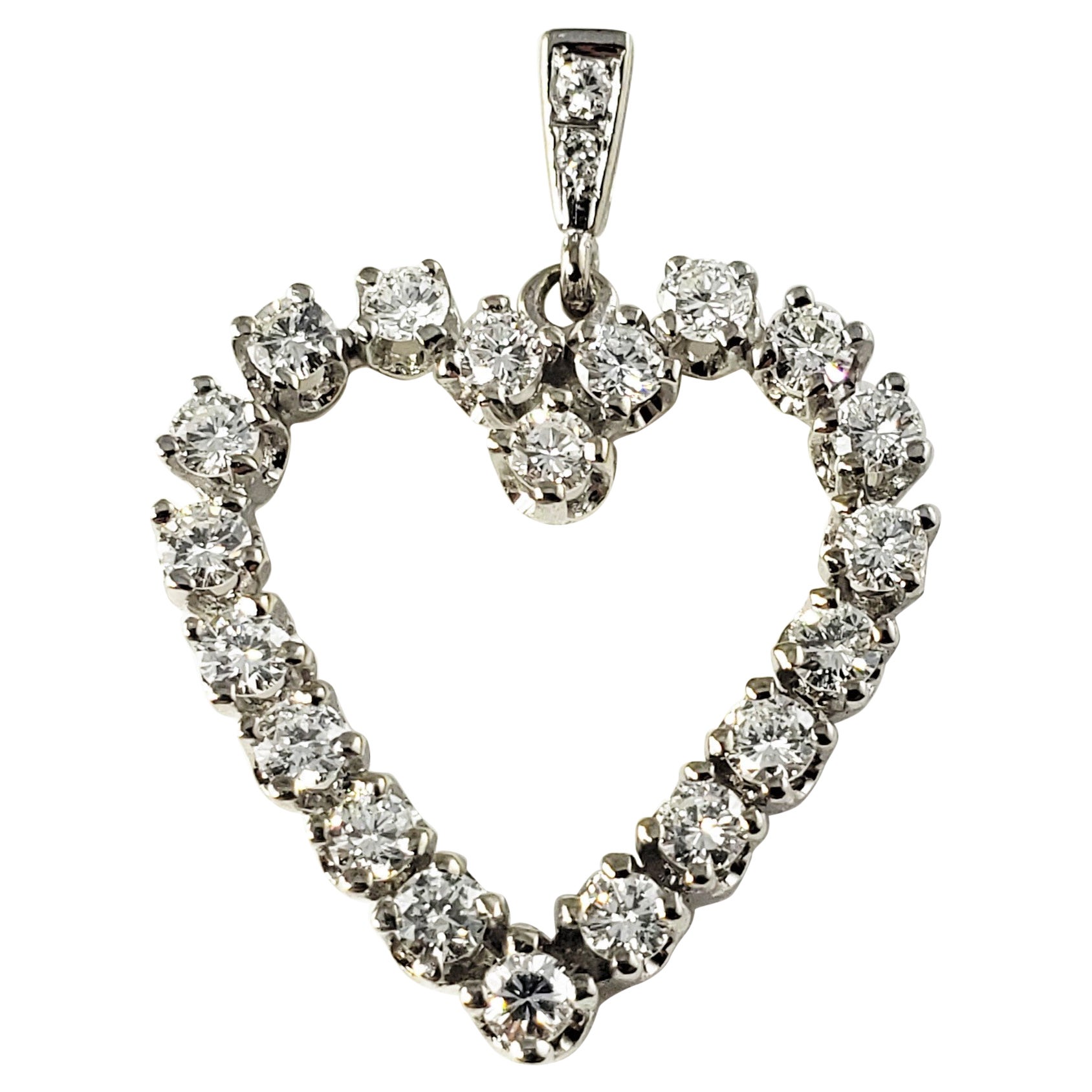 14 Karat White Gold Diamond Heart Pendant For Sale