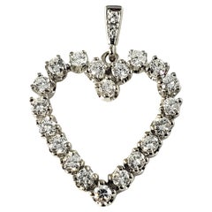 Vintage 14 Karat White Gold Diamond Heart Pendant