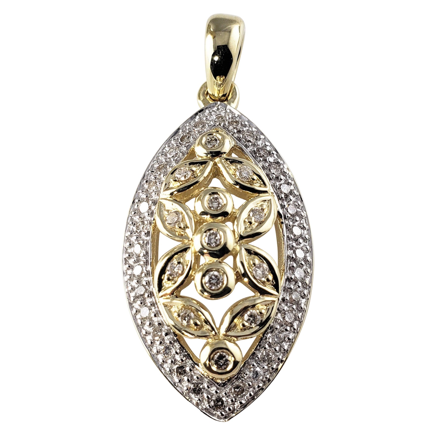 14 Karat Yellow and White Gold Diamond Pendant For Sale