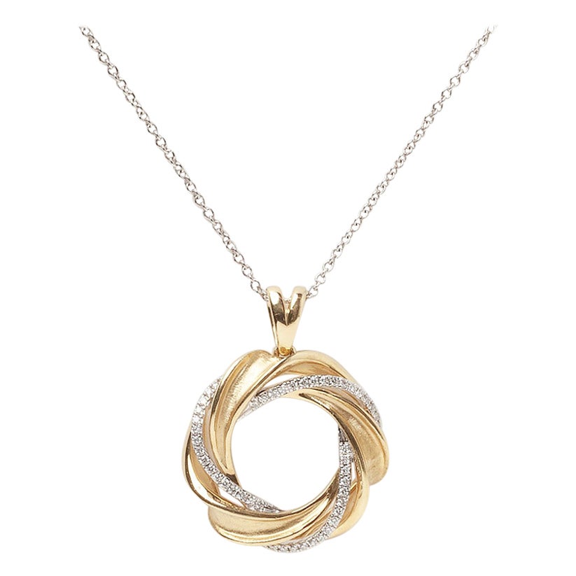 Simon G Wreath Mixed Metals 0.16ct Round Diamond Pendant Necklace For Sale