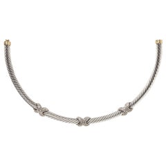 David Yurman Metro Sterling Silver 0.69ct Round Diamond Choker Necklace