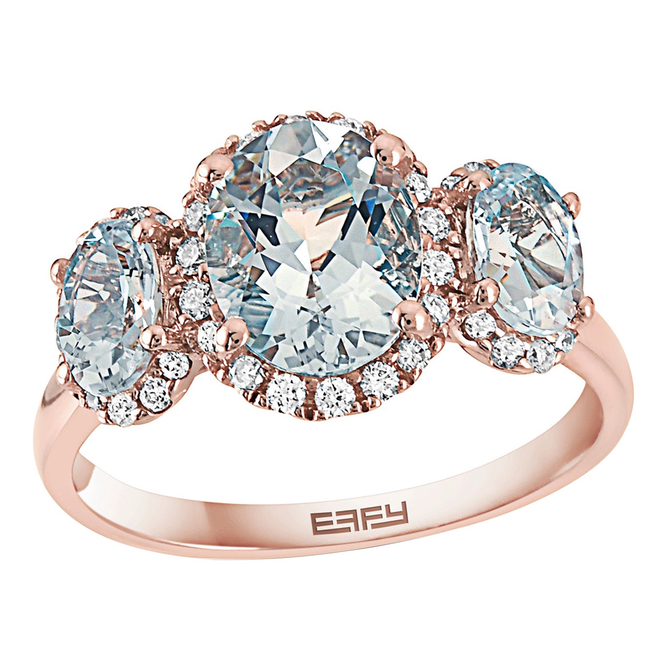 Effy 14 Karat Rose Gold Aquamarine and Diamond Ring For Sale