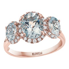 Effy 14 Karat Rose Gold Aquamarine and Diamond Ring
