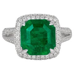 Andreoli 4.17 Carat Emerald Diamond 18 Karat White Gold Ring CDC Certified