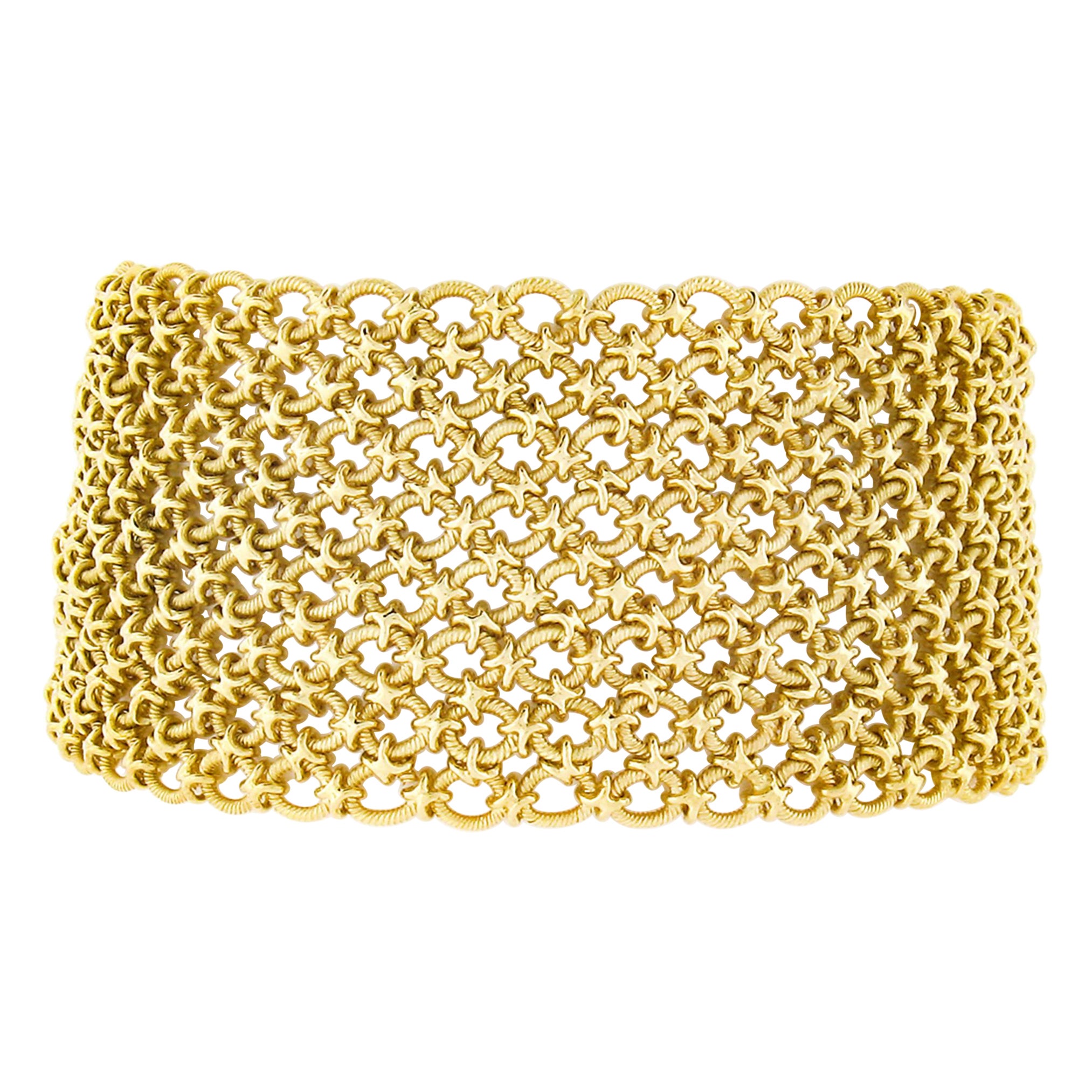 Bvlgari Vintage 18k Yellow Gold Textured Braided Wide Mesh Link Chain Bracelet