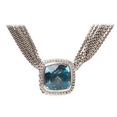 David Yurman Albion Sterling Silver Cushion Topaz & Diamond Pendant Necklace