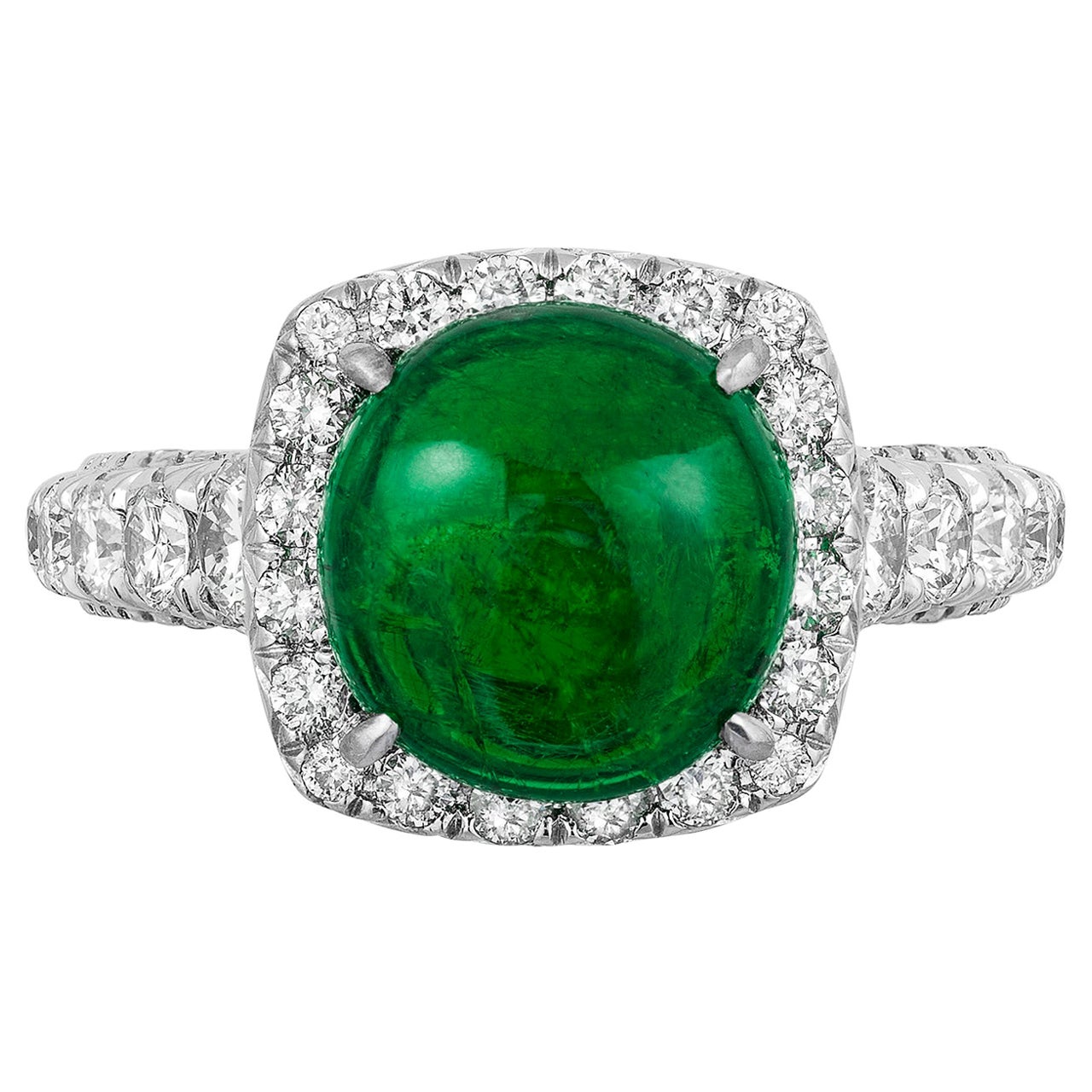Andreoli 3.50 Carat Emerald Diamond 18 Karat White Gold Ring CDC Certified