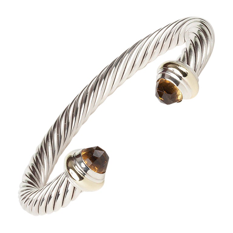 David Yurman Cable Mixed Metals Round Cut Citrine Cuff Bracelet