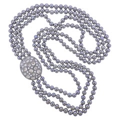 Impressive Ivanka Trump Grey Pearl Diamond Crystal Gold Necklace