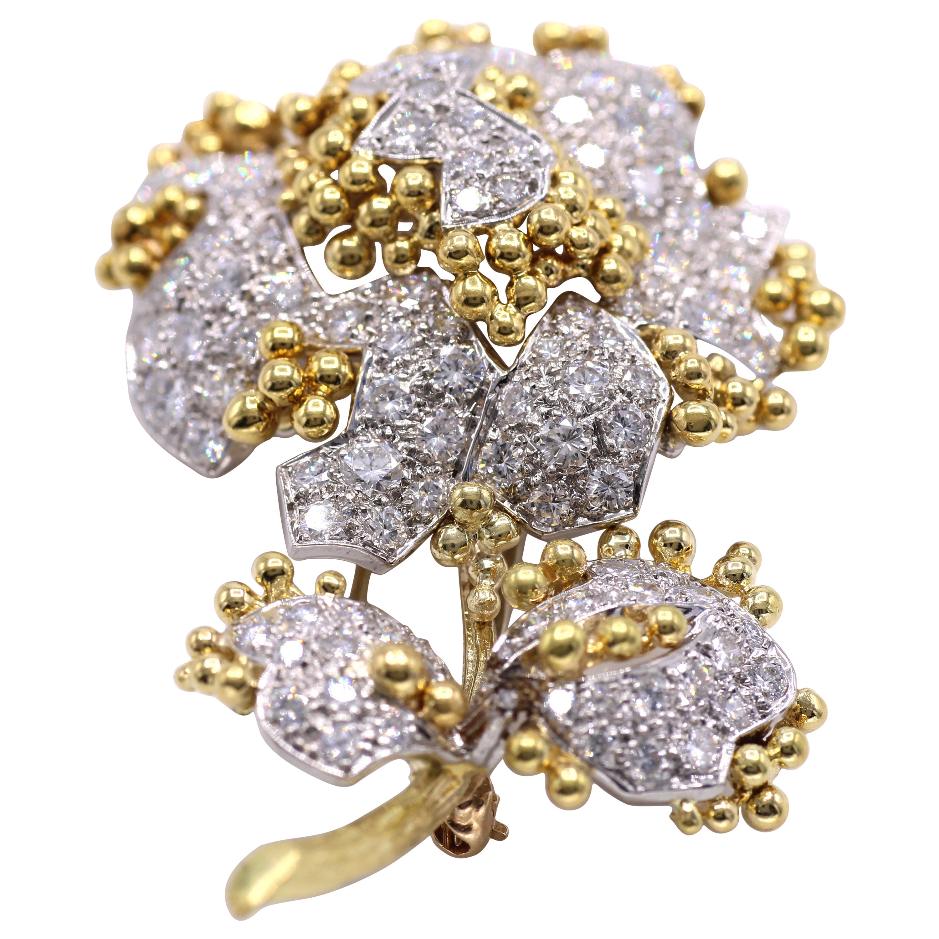 Tiffany & Co France Diamond 18 Karat Gold Flower Brooch For Sale
