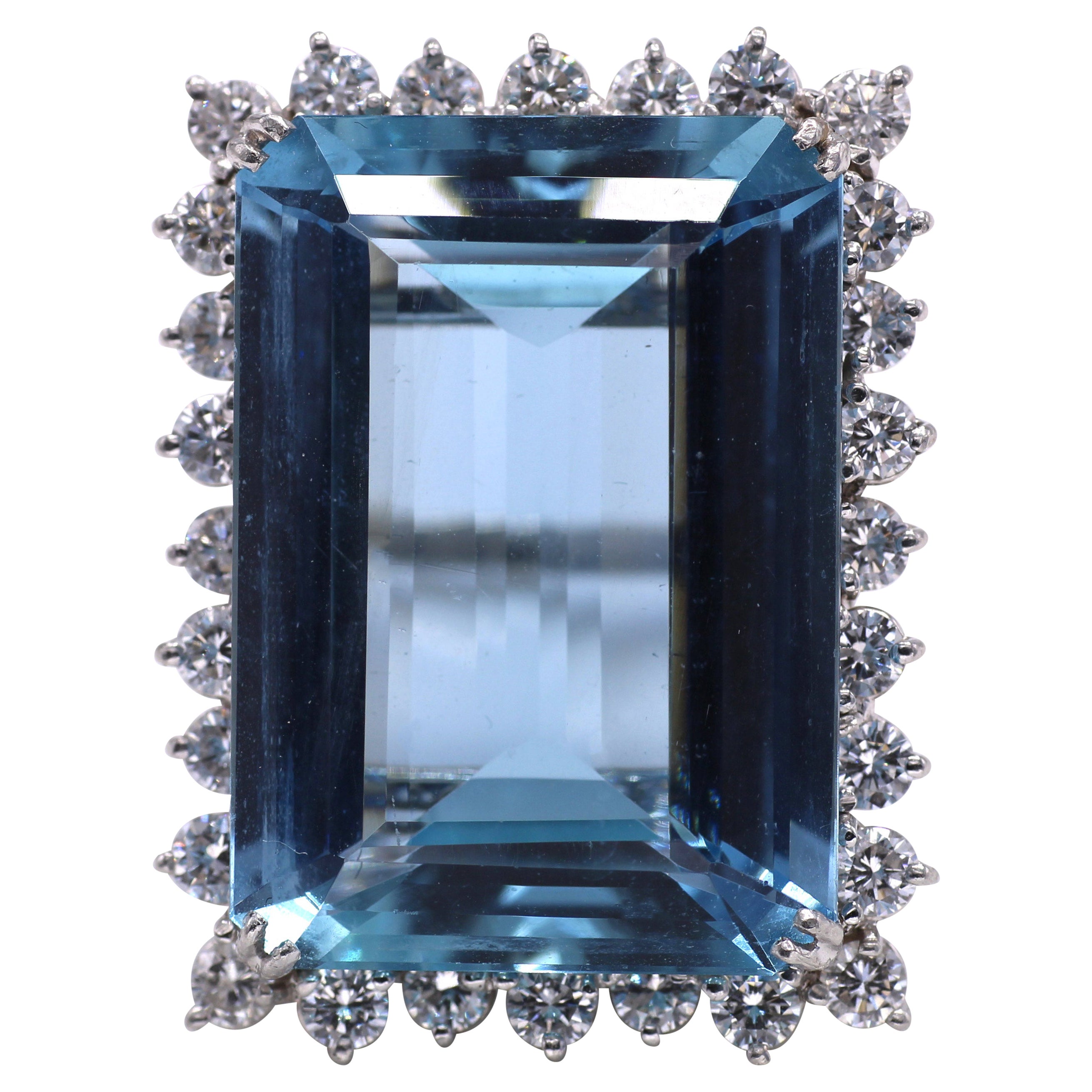 36 Carat Aquamarine Diamond Platinum Cocktail Ring