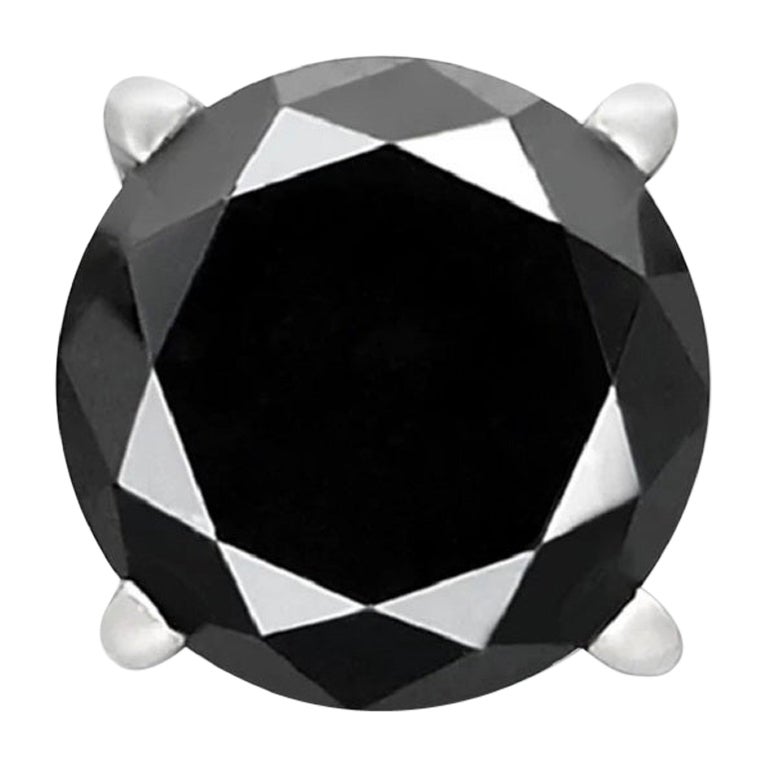 1.64 Carat Black Diamond Single Stud Earring for Men in 14 K White Gold