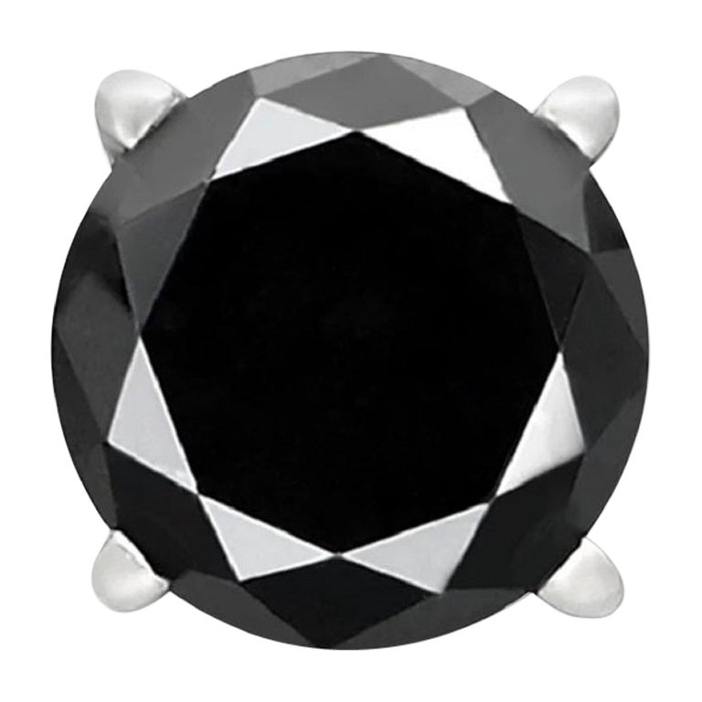 1.7 Carat Black Diamond Single Stud Earring for Men in 14 K White Gold