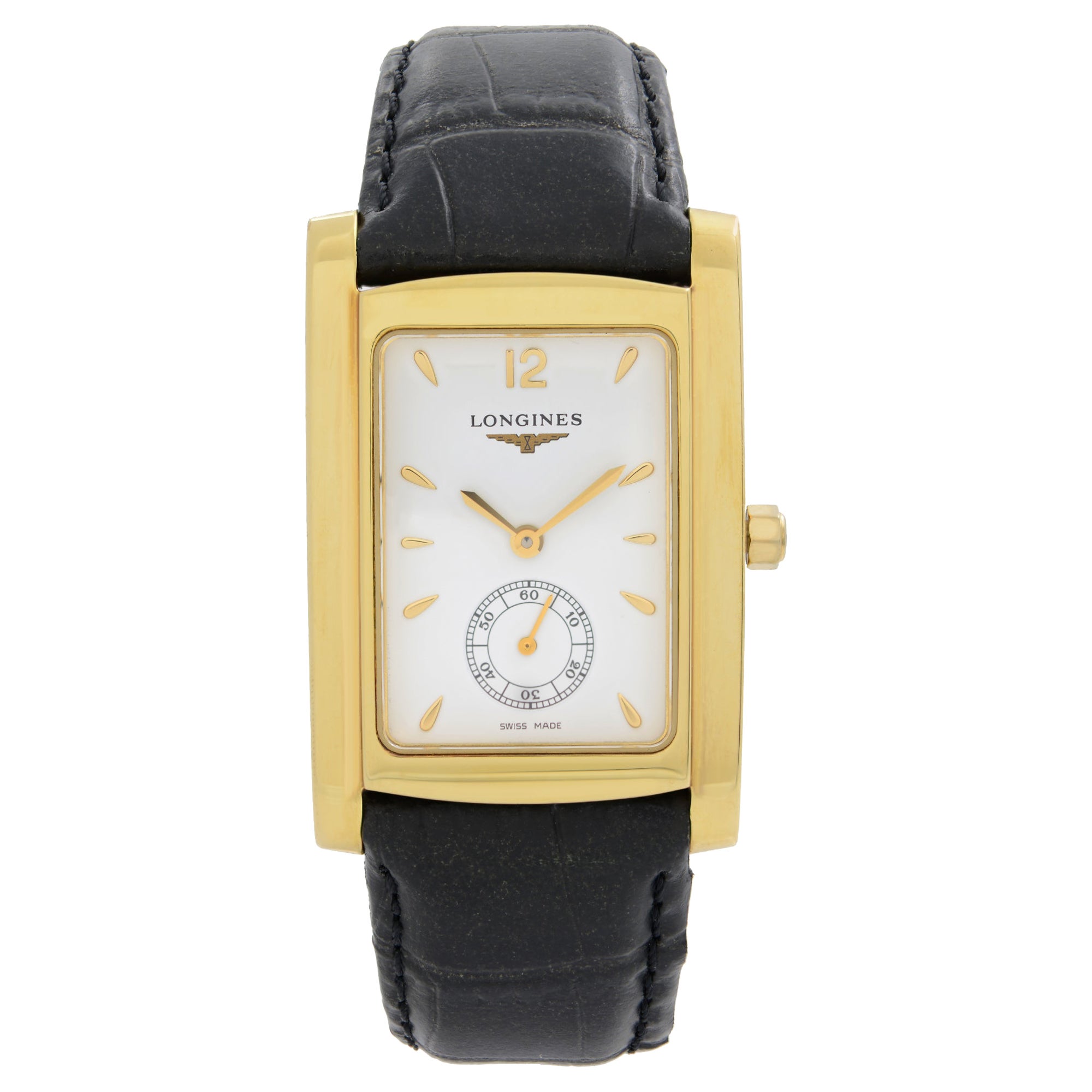 Longines Rectangle Gold Dial 18 Karat Yellow Gold Leather Quartz Ladies ...