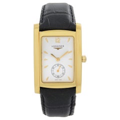 Longines DolceVita Herrenuhr, 18 Karat Gold, weißes Zifferblatt, Lederarmband, Quarz L56556160