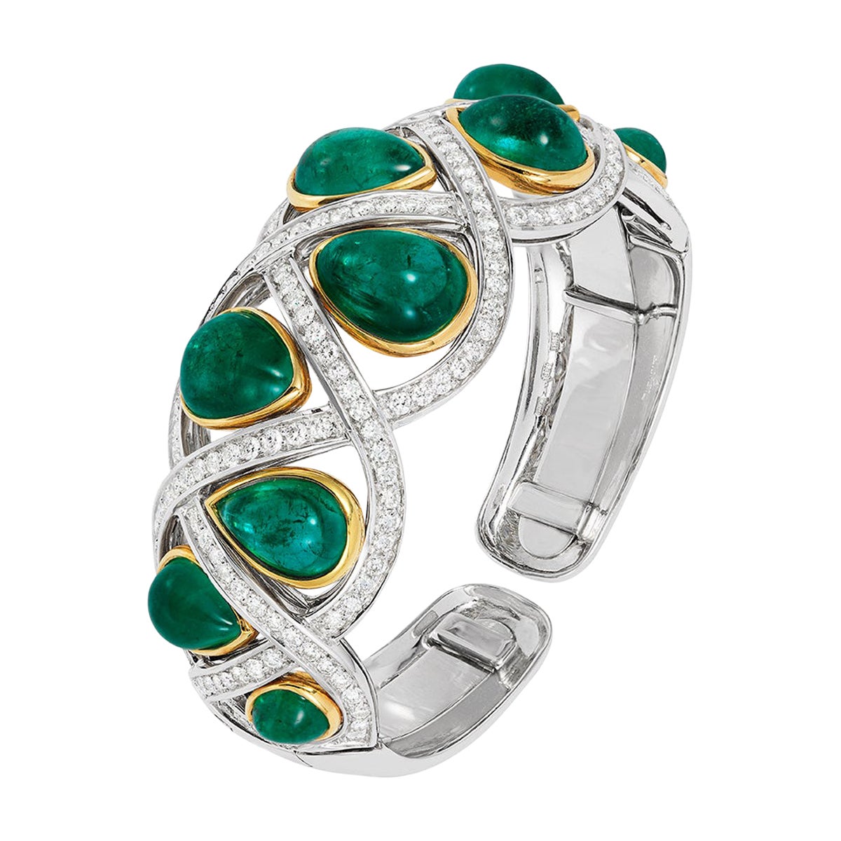Andreoli 43.96 Carat Colombian Emerald Diamond 18 Karat Gold Bracelet Certified