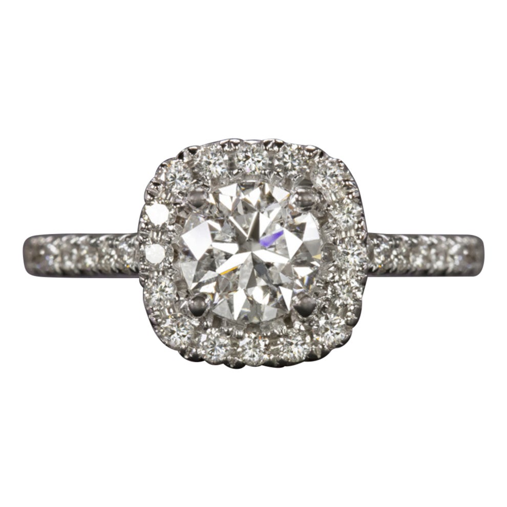 Round Brilliant Cut Natural Diamond Engagement Ring Round Halo White Gold
