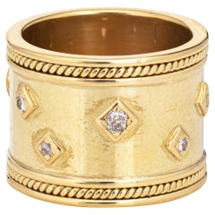 Wide Band Cigar Ring 18k Yellow Gold Diamond Retro Fine Jewelry